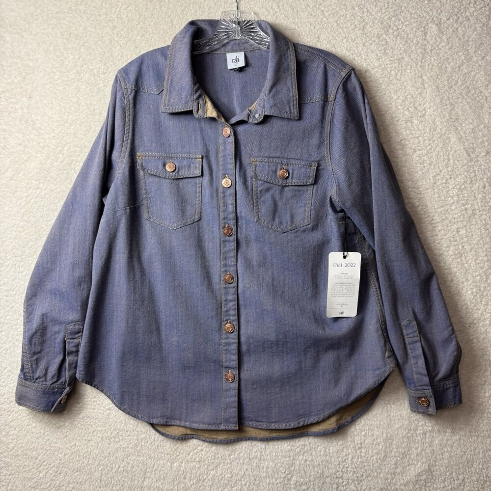 Cabi Womens Large 4299 Workshop Shacket Jacket Button Front Western Denim Blue